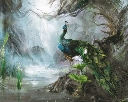 custom-mural-wallpaper-papier-peint-papel-de-parede-wall-decor-ideas-for-bedroom-living-room-dining-room-wallcovering-Beautiful-Peacock-in-Dream-Forest-Home-Decor