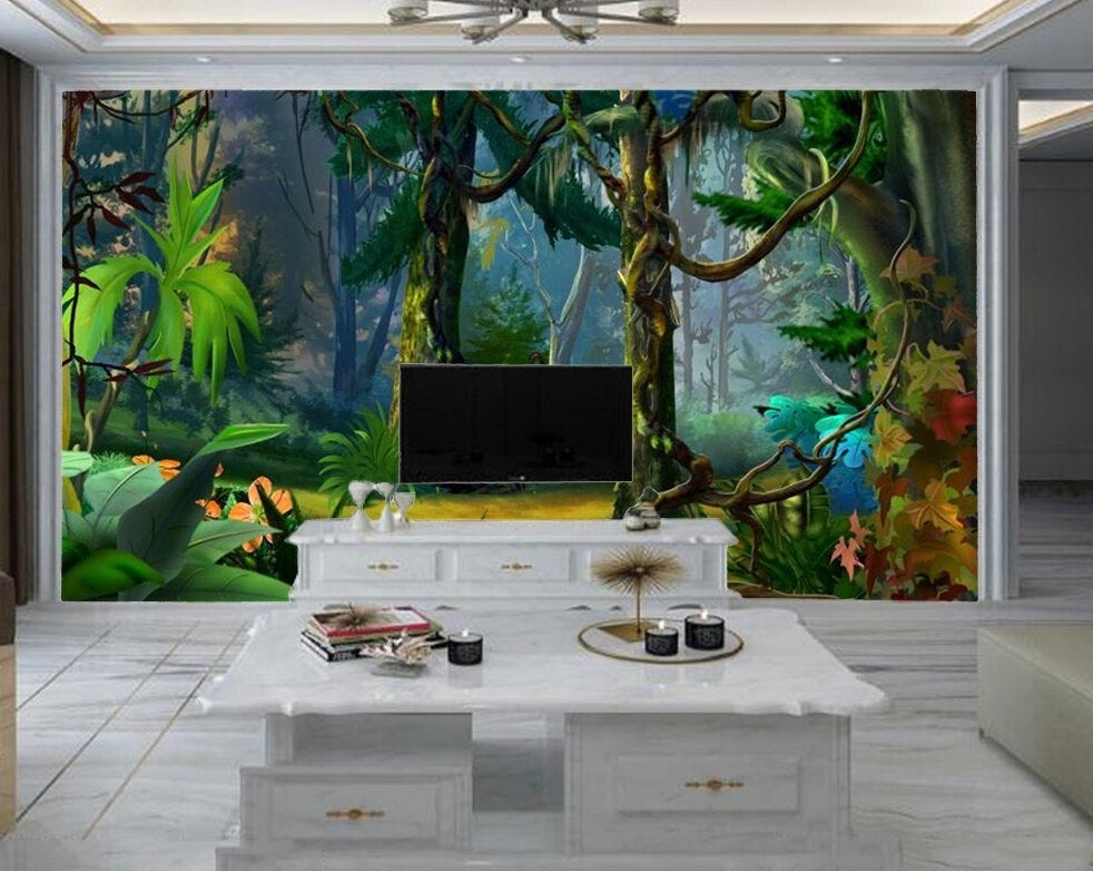 custom-mural-wallpaper-papier-peint-papel-de-parede-wall-decor-ideas-for-bedroom-living-room-dining-room-wallcovering-Dense-Forest-of-Tropical-Rainforest