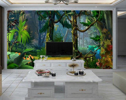 custom-mural-wallpaper-papier-peint-papel-de-parede-wall-decor-ideas-for-bedroom-living-room-dining-room-wallcovering-Dense-Forest-of-Tropical-Rainforest