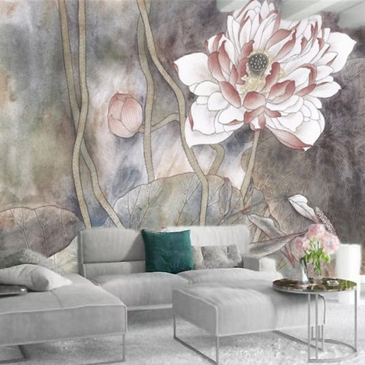 custom-mural-wallpaper-papier-peint-papel-de-parede-wall-decor-ideas-for-bedroom-living-room-dining-room-wallcovering-Vintage-European-style-retro-flamboyant-lotus-and-lotus-leaves