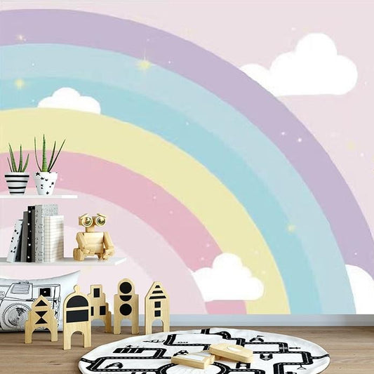 custom-mural-wallpaper-papier-peint-papel-de-parede-wall-decor-ideas-for-bedroom-living-room-dining-room-wallcovering-nordic-violet-rainbow-simplicity-cloud-children-background-wall