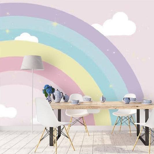 custom-mural-wallpaper-papier-peint-papel-de-parede-wall-decor-ideas-for-bedroom-living-room-dining-room-wallcovering-nordic-violet-rainbow-simplicity-cloud-children-background-wall