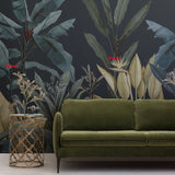 custom-mural-wallpaper-papier-peint-papel-de-parede-wall-decor-ideas-for-bedroom-living-room-dining-room-wallcovering-Dark-Blue-Green-Tropical-Jungle-Plants-banana-leaf