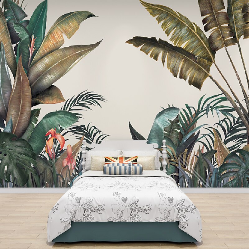 custom-mural-wallpaper-papier-peint-papel-de-parede-wall-decor-ideas-for-bedroom-living-room-dining-room-wallcovering-Tropical-Plants-Jungle-Landscape
