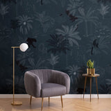 custom-mural-wallpaper-papier-peint-papel-de-parede-wall-decor-ideas-for-bedroom-living-room-dining-room-wallcovering-Navy-Tropical-Palm-Plants-Jungle-World-Animals