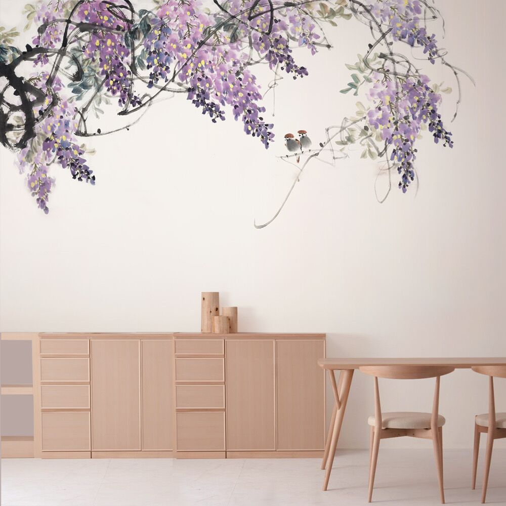 Custom Wallpaper Mural Chinese Ink Wisteria Purple Flower BVM Home Custom Wallpaper Mural Chinese Ink Wisteria Purple Flower BVM Home