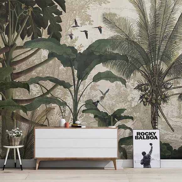 vintage-french-birds-palm-plants-forest-custom-wallpaper-mural-hallway-living-room-background-3d-banana-leaf-sticker-wallcovering-papier-peint
