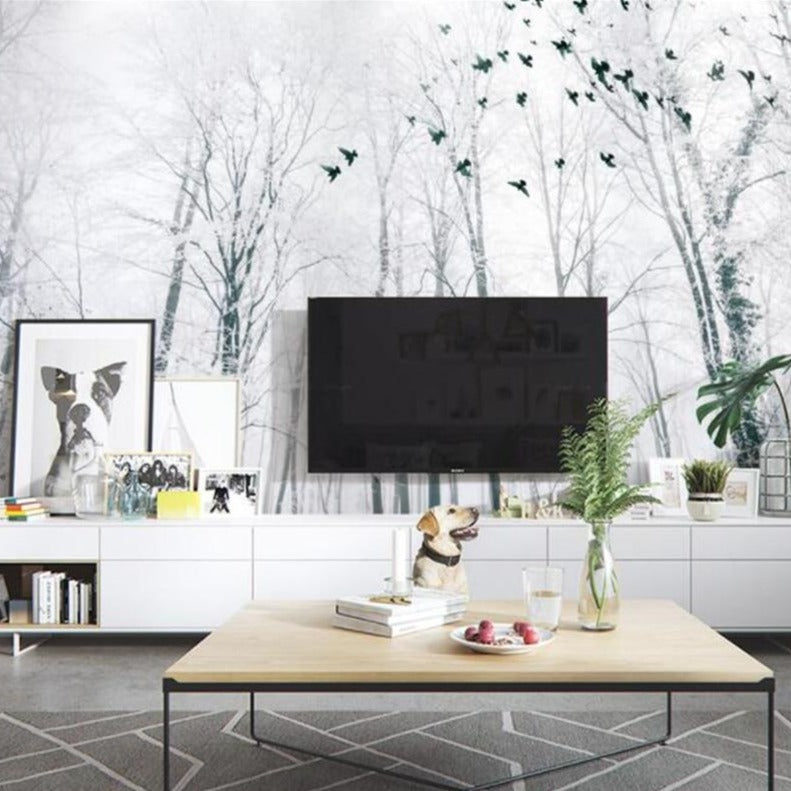 custom-photo-mural-wallpaper-black-and-white-big-tree-snow-scene-forest-bird-background-wall-3d-wallpaper-tapety-papier-peint