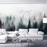 Custom Wallpaper Mural Foggy Forest and Birds (㎡)