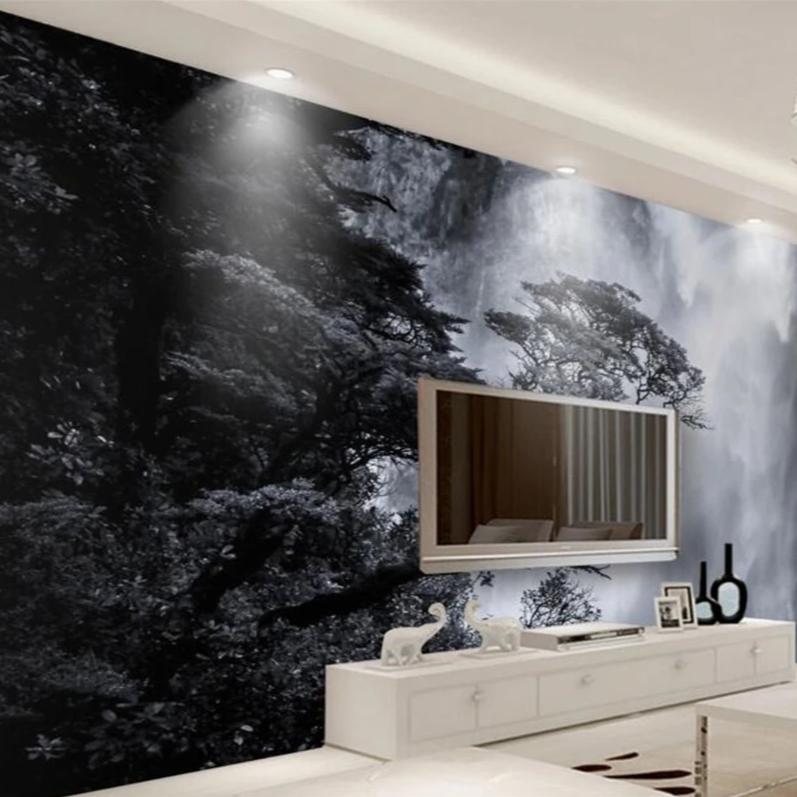 custom-wallpaper-nordic-black-and-white-landscape-waterfall-personalized-creative-home-decoration-murals-wallpaper-papier-peint