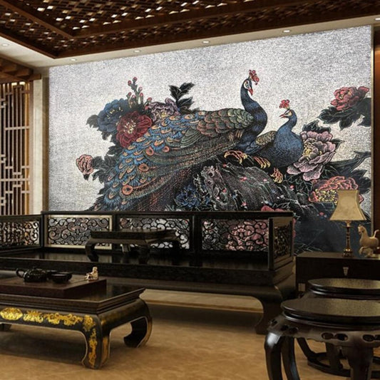 custom-wallpaper-peacock-peony-watercolor-sand-painting-style-new-chinese-style-tv-background-wall-murals-3d-wallpaper