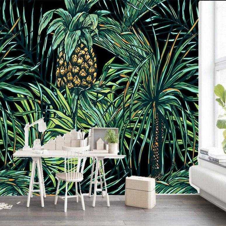 custom-3d-wallpaper-mural-hand-painted-in-southeast-asia-style-pineapple-leaves-photo-mural-3d-wallpaper-papier-peint
