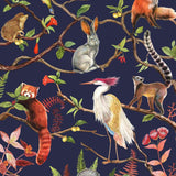 custom-wallpaper-mural-wall-covering-wall-decor-wall-decal-wall-sticker-nursery-decor-kids-room-children's-room-daycare-kindergarten-ideas-chinoiserie-tropical-animals-jungle-forest-papier-peint