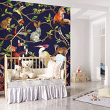 custom-wallpaper-mural-wall-covering-wall-decor-wall-decal-wall-sticker-nursery-decor-kids-room-children's-room-daycare-kindergarten-ideas-chinoiserie-tropical-animals-jungle-forest-papier-peint