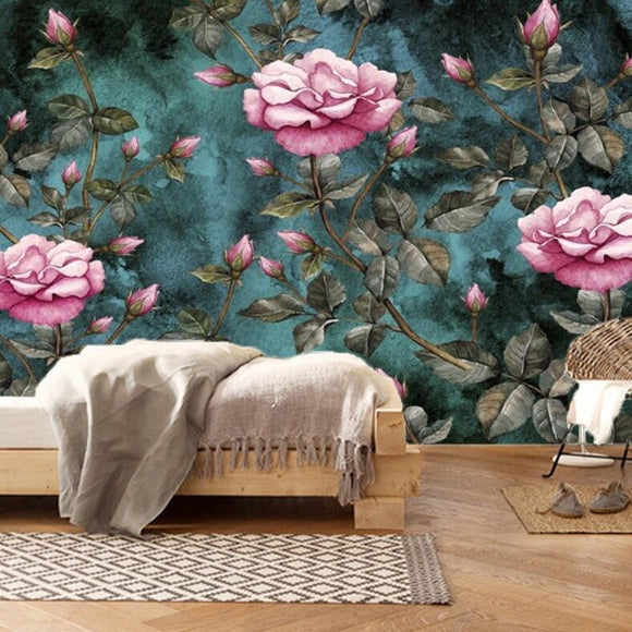 custom-mural-wallpaper-papier-peint-papel-de-parede-wall-decor-ideas-for-bedroom-living-room-dining-room-wallcovering-European-Vintage-Dark-Rose-classic-floral