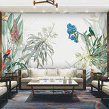 custom-mural-wallpaper-papier-peint-papel-de-parede-wall-decor-ideas-for-bedroom-living-room-dining-room-wallcovering-Tropical-Rainforest-Plants-Flowers-Birds-Landscape