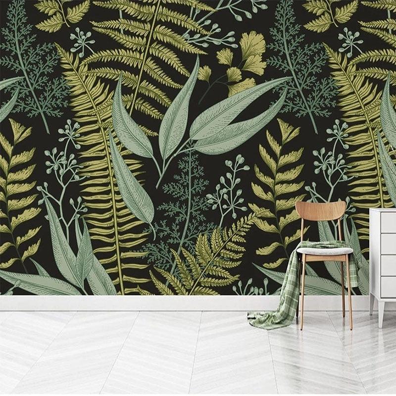 Custom Mural Wallpaper Tropical Fern Plant Green Leaf | BVM Home