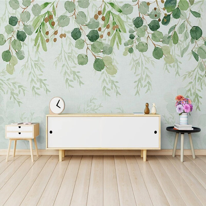 Custom Mural Wallpaper Fresh Green Leaves Wallcovering | BVM Home