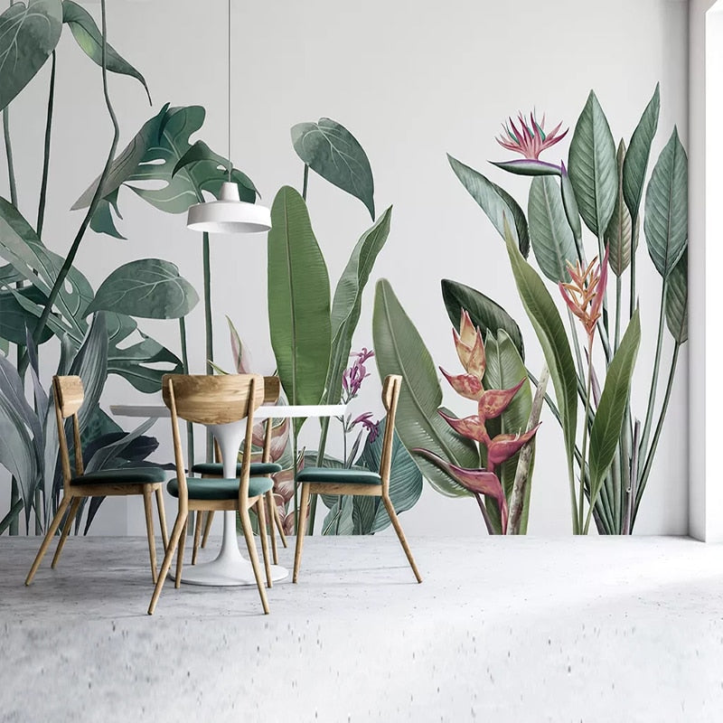 Custom Mural Wallpaper Green Plants Banana Leaf Wall Decor | BVM Home