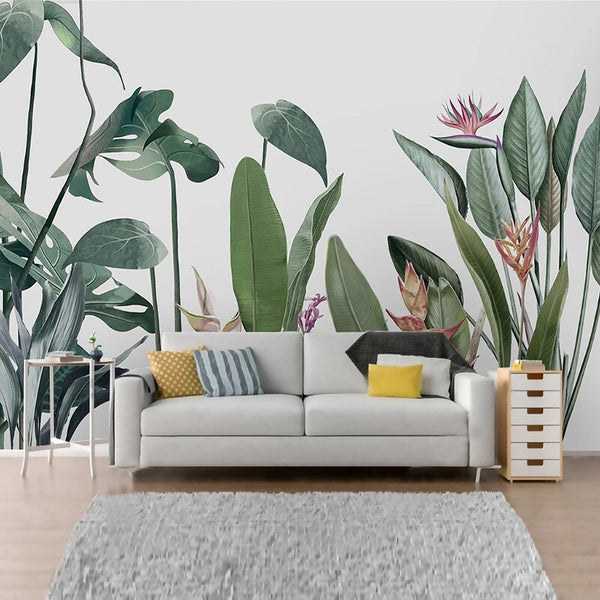 Custom Mural Wallpaper Green Plants Banana Leaf Wall Decor | BVM Home