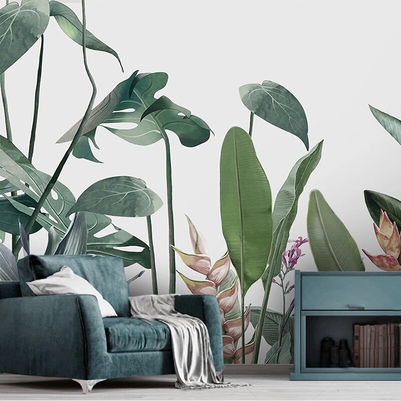 Custom Mural Wallpaper Green Plants Banana Leaf Wall Decor | BVM Home