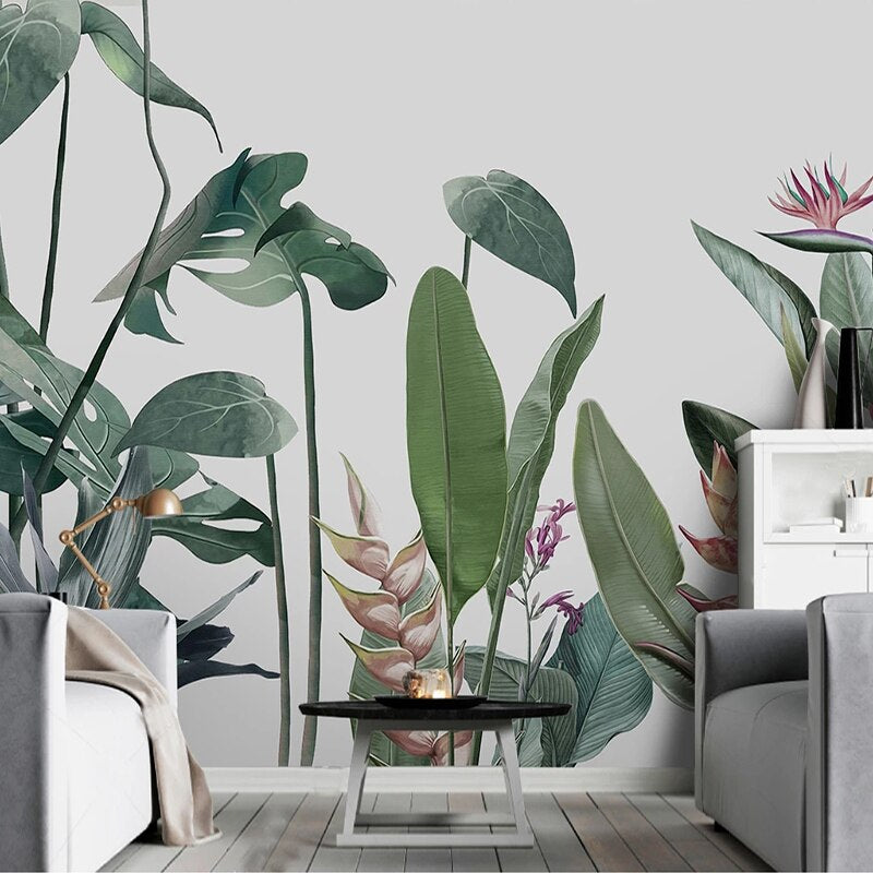 Custom Mural Wallpaper Green Plants Banana Leaf Wall Decor | BVM Home
