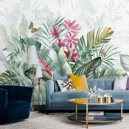 custom-mural-wallpaper-papier-peint-papel-de-parede-wall-decor-ideas-for-bedroom-living-room-dining-room-wallcovering-Hand-Painted-Tropical-Plant-Flower-Banana-Leaf-Abstract-Art-Wall