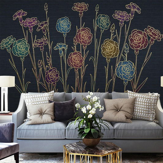 3D floral relief wallpaper in dark tones - textured wallcovering