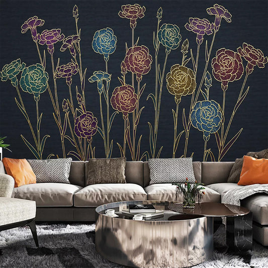 3D floral relief wallpaper in dark tones - textured wallcovering
