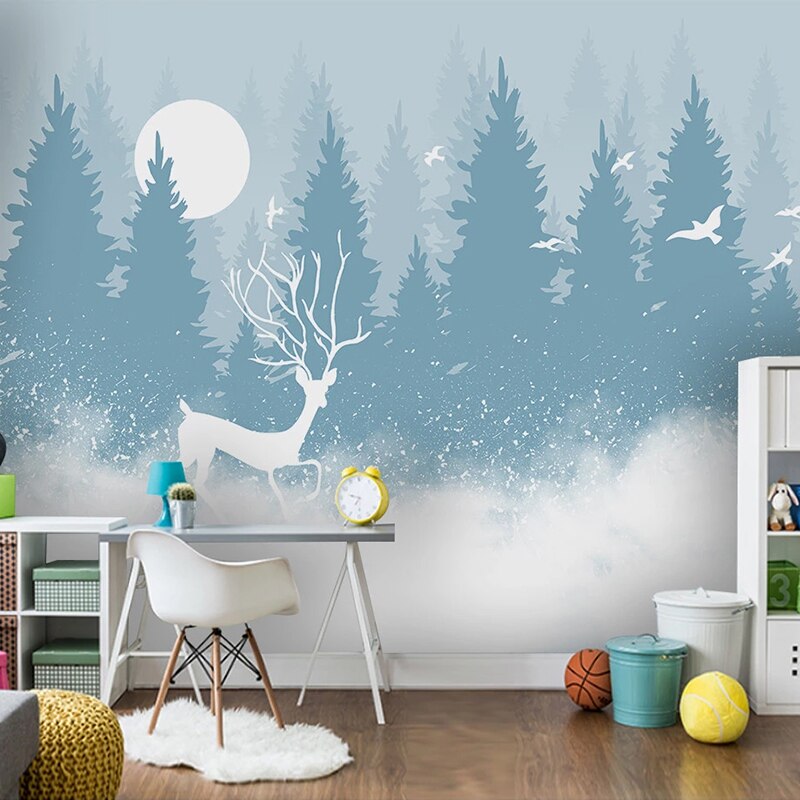 custom-3d-mural-wallpaper-nordic-modern-forest-elk-bird-children-room-bedroom-background-wall-painting-self-adhesive-wallpaper-papier-peint-nursery