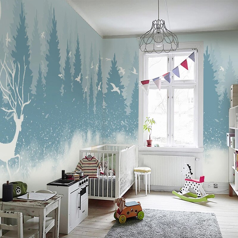 custom-3d-mural-wallpaper-nordic-modern-forest-elk-bird-children-room-bedroom-background-wall-painting-self-adhesive-wallpaper-papier-peint-nursery