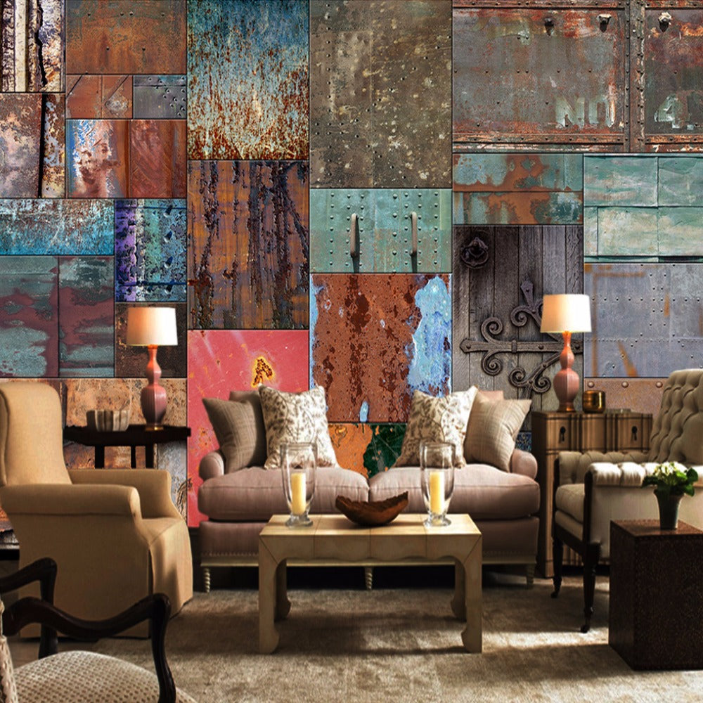 custom-wall-mural-wallcovering-european-retro-iron-sheet-wallpaper-vintage-backdrop-mural