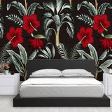 custom-mural-wallpaper-papier-peint-papel-de-parede-wall-decor-ideas-for-bedroom-living-room-dining-room-wallcovering-Beautiful-Red-Flowers-Tropical-Leaves
