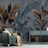 custom-mural-wallpaper-papier-peint-papel-de-parede-wall-decor-ideas-for-bedroom-living-room-dining-room-wallcovering-Retro-Nostalgic-Abstract-Leaves-tropical-rainforest