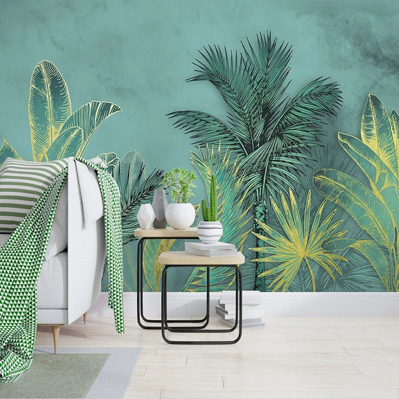 custom-mural-wallpaper-papier-peint-papel-de-parede-wall-decor-ideas-for-bedroom-living-room-dining-room-wallcovering-tropical-Plant-Coconut-Tree-Golden-Banana-Leaf