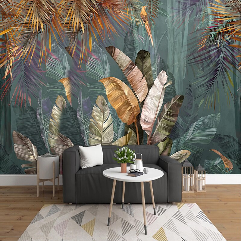 Custom Mural Wallpaper Tropical Banana Leaf Flamingo | BVM Home