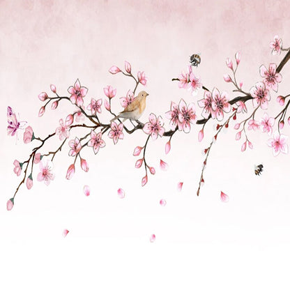 custom-mural-wallpaper-papier-peint-papel-de-parede-wall-decor-ideas-for-wallcovering-Self-Adhesive-Pink-flowers-butterflies-bird
