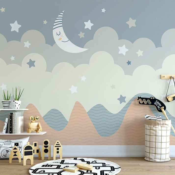 Custom Wallpaper Mural for Nursery Cartoon Stars and Moon | BVM Home