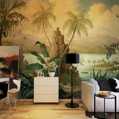 custom-3d-wallpaper-art-wall-mural-european-style-retro-landscape-oil-painting-tropical-rainforest-banana-coconut-tree-wallpaper