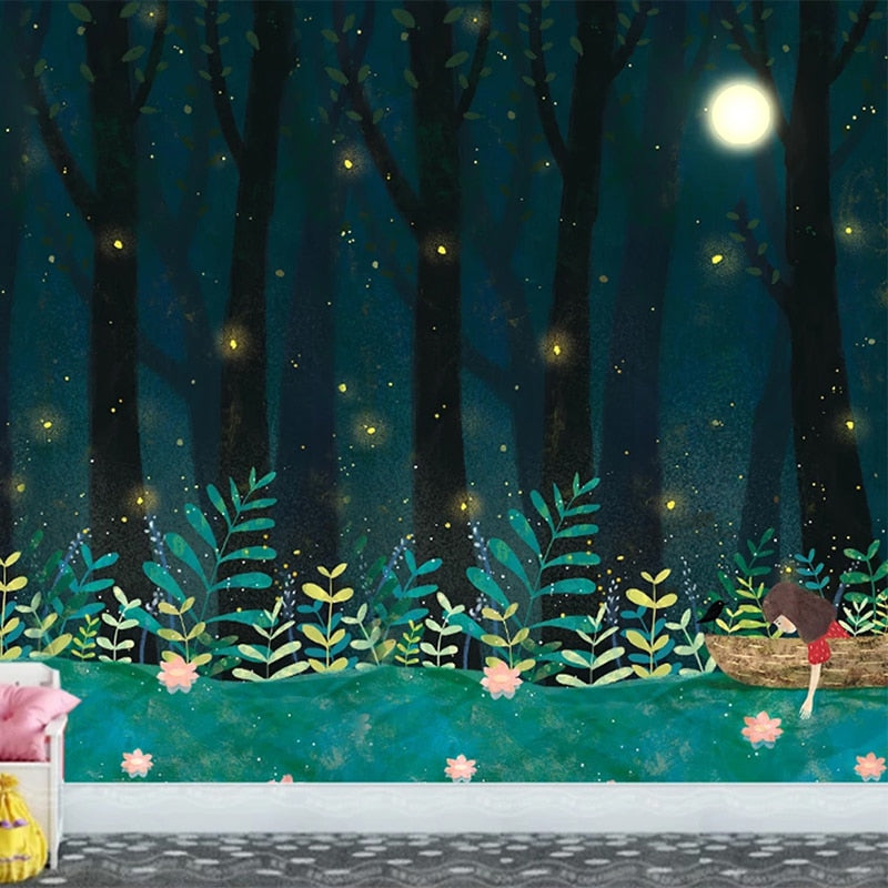 custom-3d-wallpaper-hand-painted-cartoon-forest-firefly-photo-mural-childrens-bedroom-background-wall-painting-papel-de-parede-papier-peint