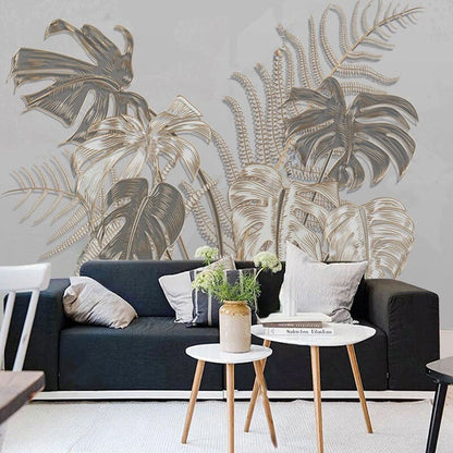 custom-mural-wallpaper-papier-peint-papel-de-parede-wall-decor-ideas-for-bedroom-living-room-dining-room-wallcovering-Golden-Embossed-Lines-Leaves