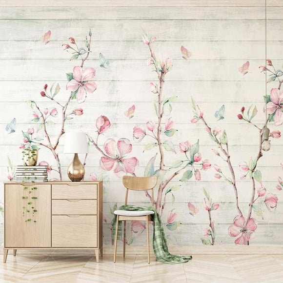 custom-3d-wallpaper-mural-modern-abstract-hand-painted-watercolor-cherry-blossom-wood-grain-butterfly-flowers-mural-living-room-fresco-papier-peint