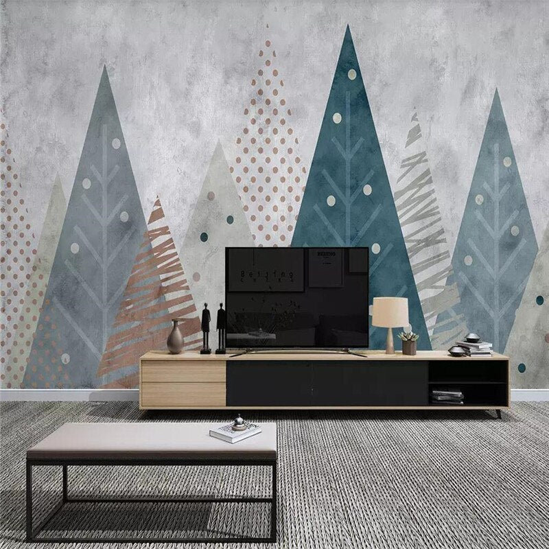 custom-wallpaper-mural-wall-covering-wall-decor-wall-decal-wall-sticker-nursery-decor-kids-room-children's-room-daycare-kindergarten-ideas-geometric-mountains