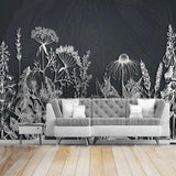 custom-mural-wallpaper-papier-peint-papel-de-parede-wall-decor-ideas-for-bedroom-living-room-dining-room-wallcovering-black-and-white-flowers-plants-nordic-style