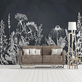 custom-mural-wallpaper-papier-peint-papel-de-parede-wall-decor-ideas-for-bedroom-living-room-dining-room-wallcovering-black-and-white-flowers-plants-nordic-style