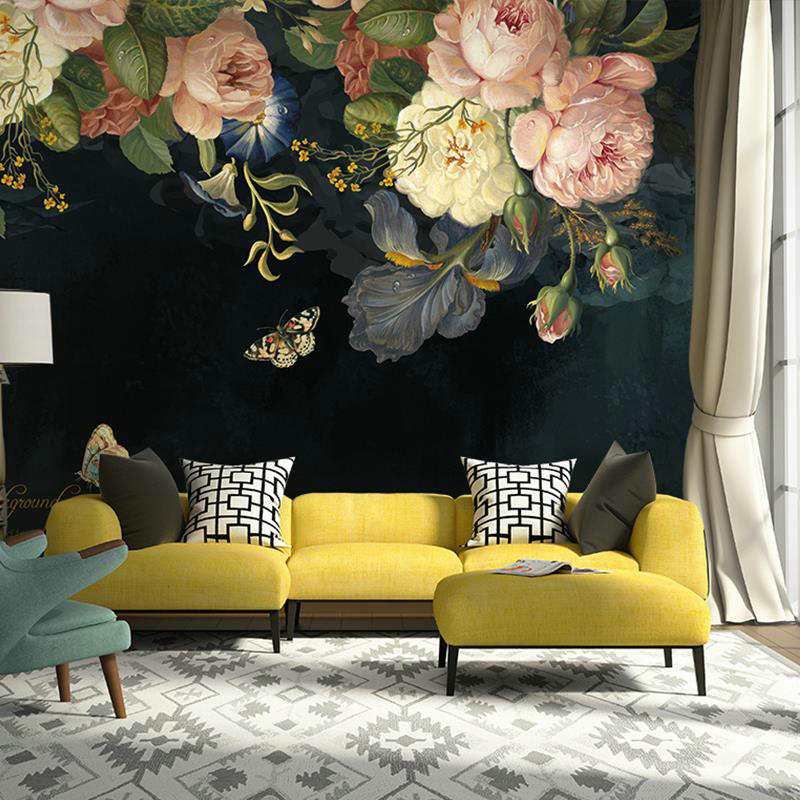 custom-3d-wallpaper-silk-cloth-waterproof-canvas-murals-wall-painting-pastoral-floral-flower-oil-painting-black-mural-wallpaper