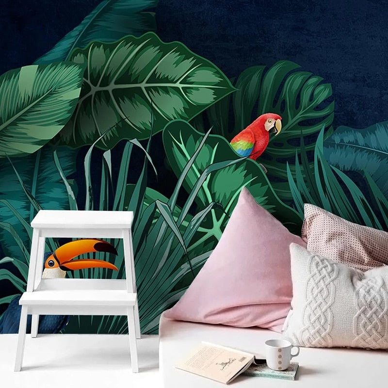 Custom Wallpaper Mural Tropical Banana Leaf Parrot | BVM Home