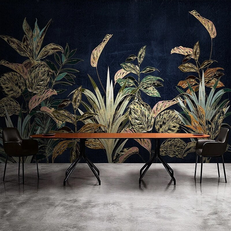 Custom Wallpaper Mural Golden Tropical Plant Leaves | BVM Home