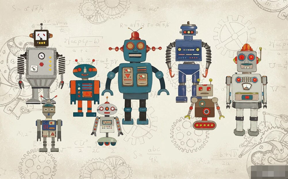 Custom Wallpaper Mural Nordic Cartoon Robot Kids Wallpaper | BVM Home