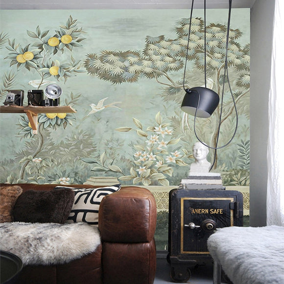 custom-mural-wallpaper-papier-peint-papel-de-parede-wall-decor-ideas-for-bedroom-living-room-dining-room-wallcovering-European-flower-and-bird-painting